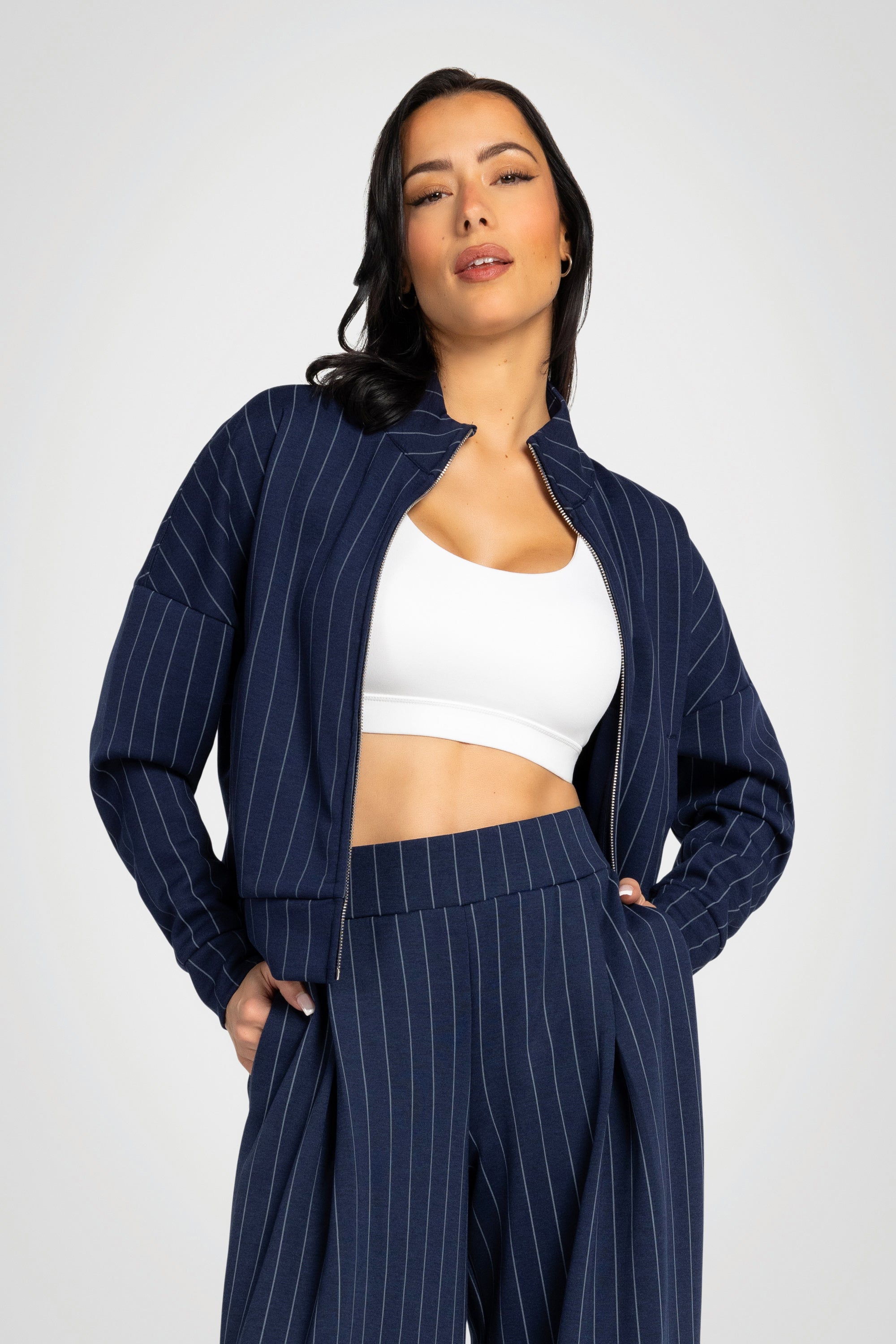 Pinstripe Deluxe Mock Neck Jacket