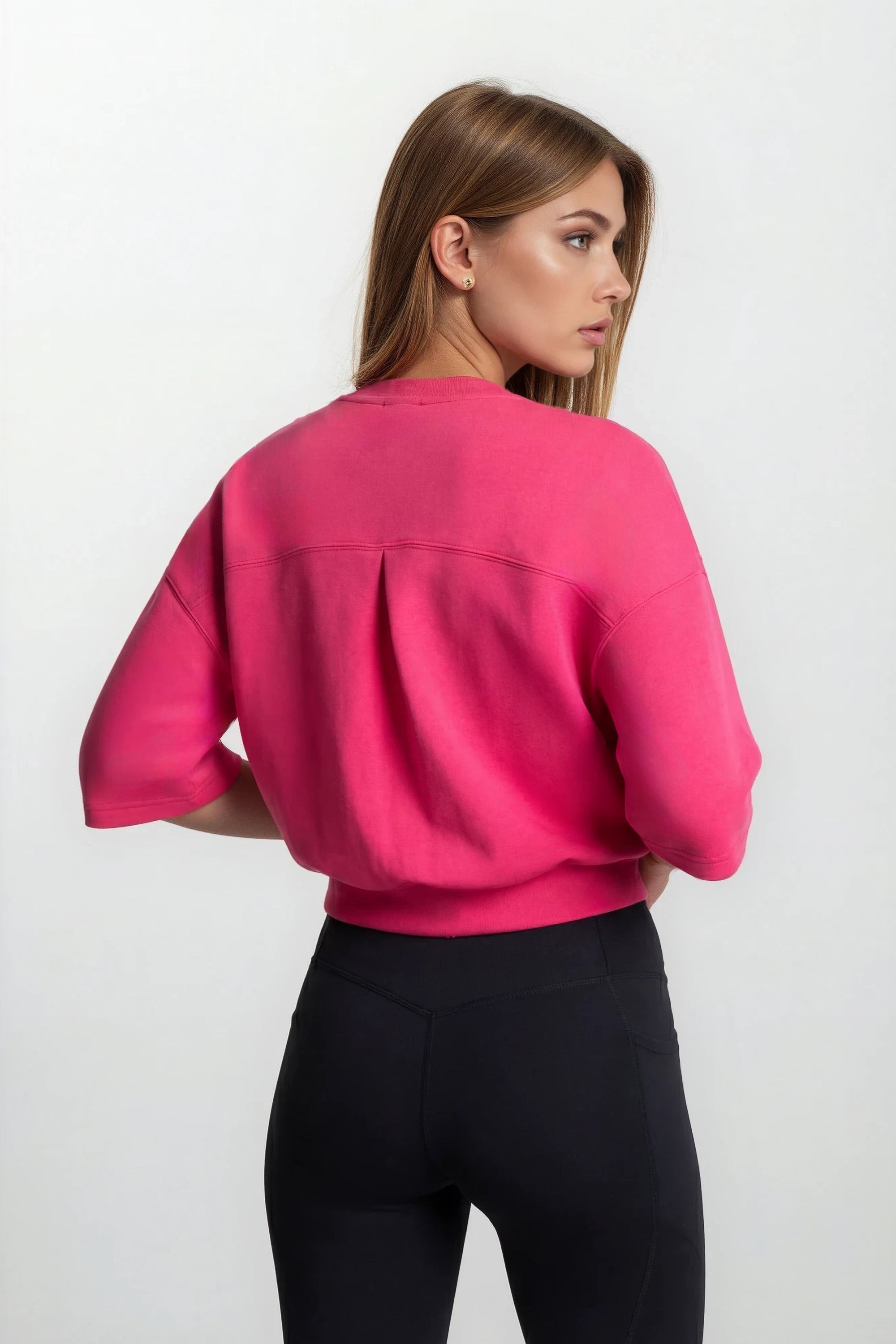 Stretch Knit Crew Neck Short Sleeve Top