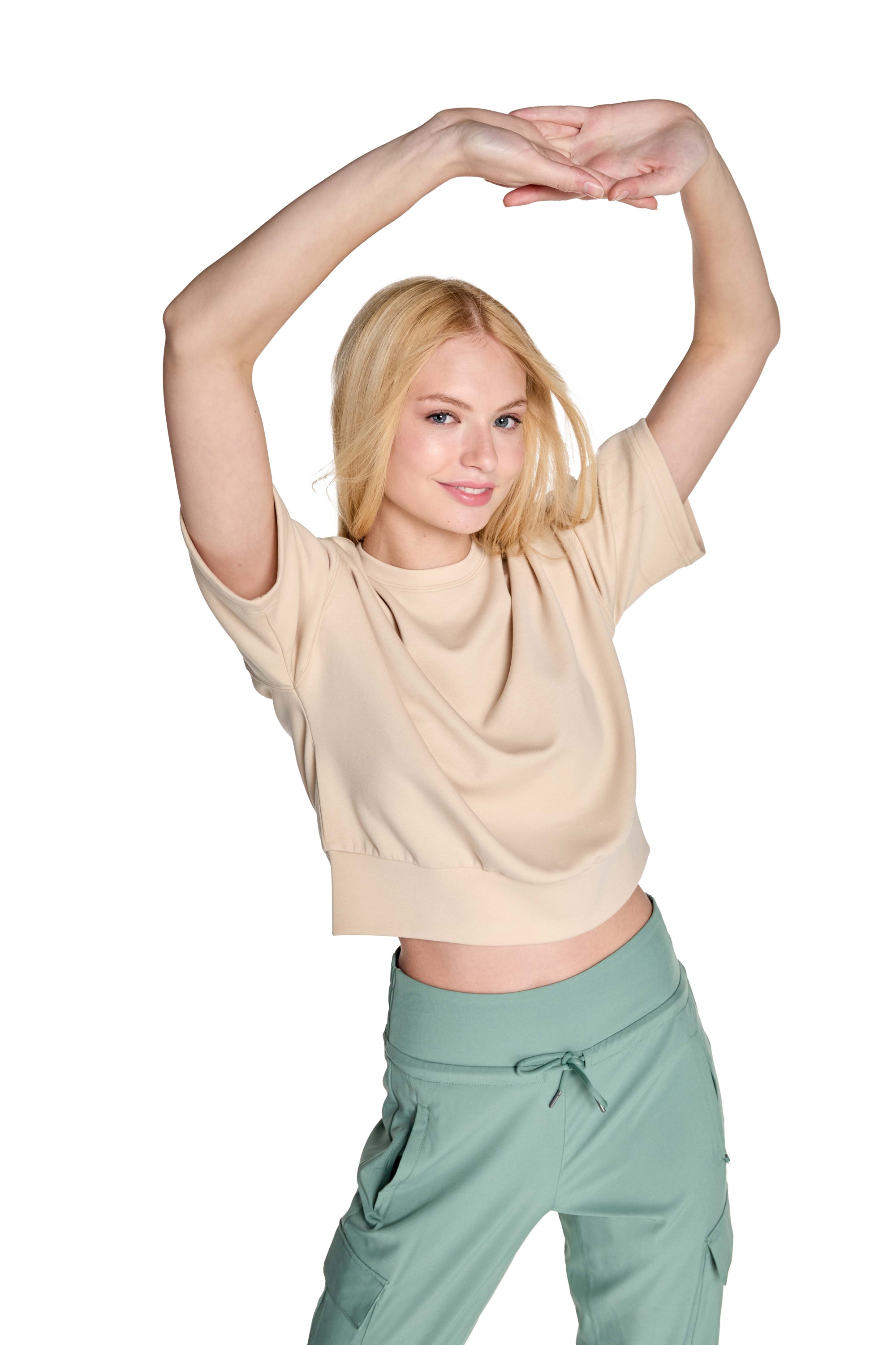 Stretch Knit Crew Neck Short Sleeve Top