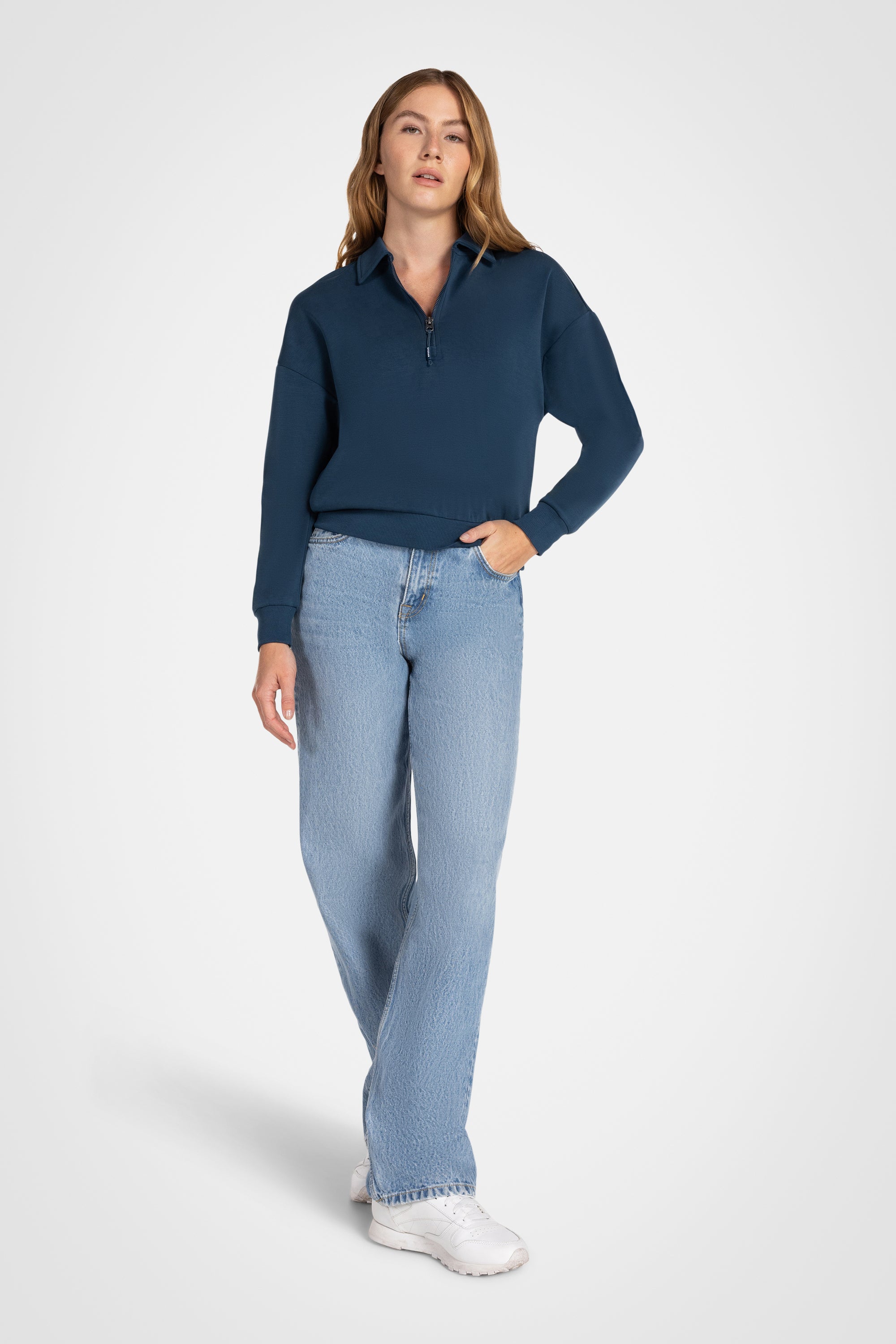 Riviera Cropped Zip Collar Top