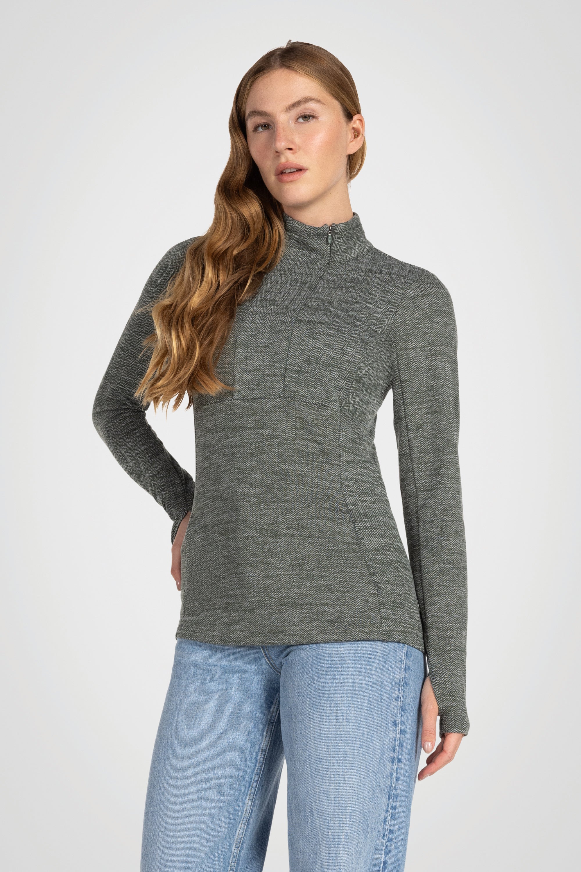 Mock Neck Half-Zip Long Sleeve Top