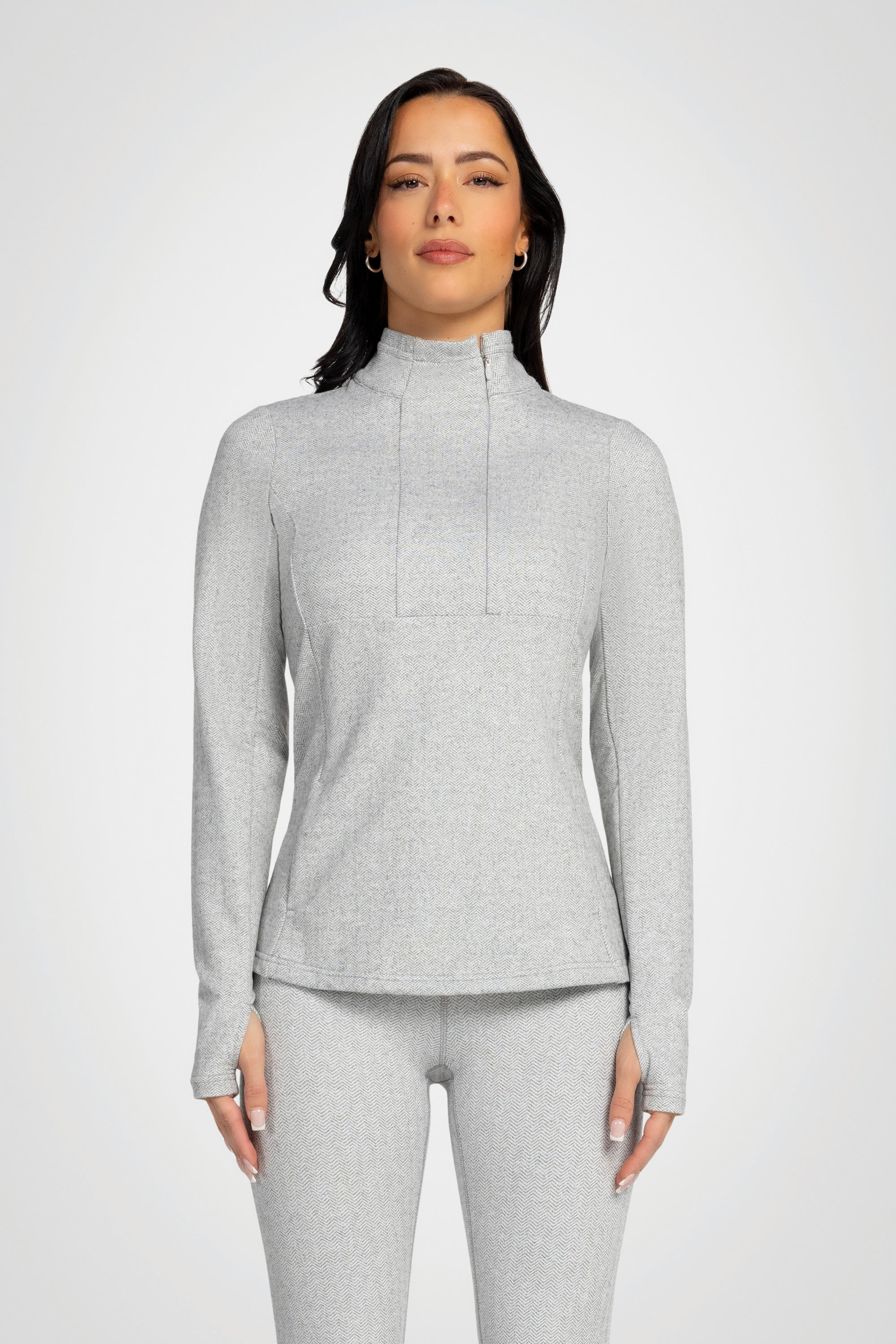 Mock Neck Half-Zip Long Sleeve Top