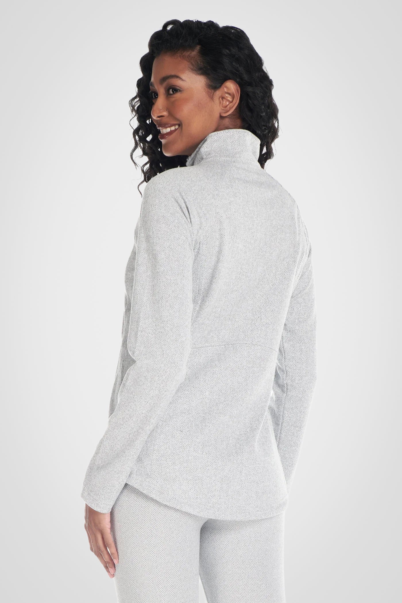 Herringbone Knit Mock Neck Half-Zip Long Sleeve Top