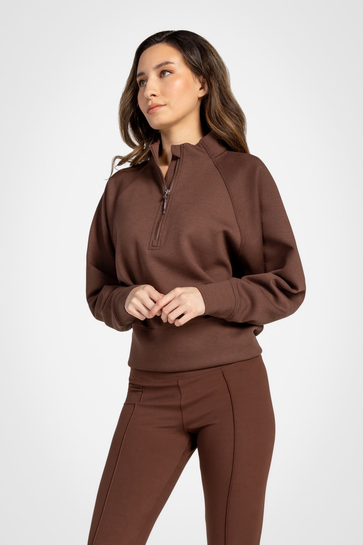 Stretch Knit Mock Neck Half-Zip Long Sleeve Top