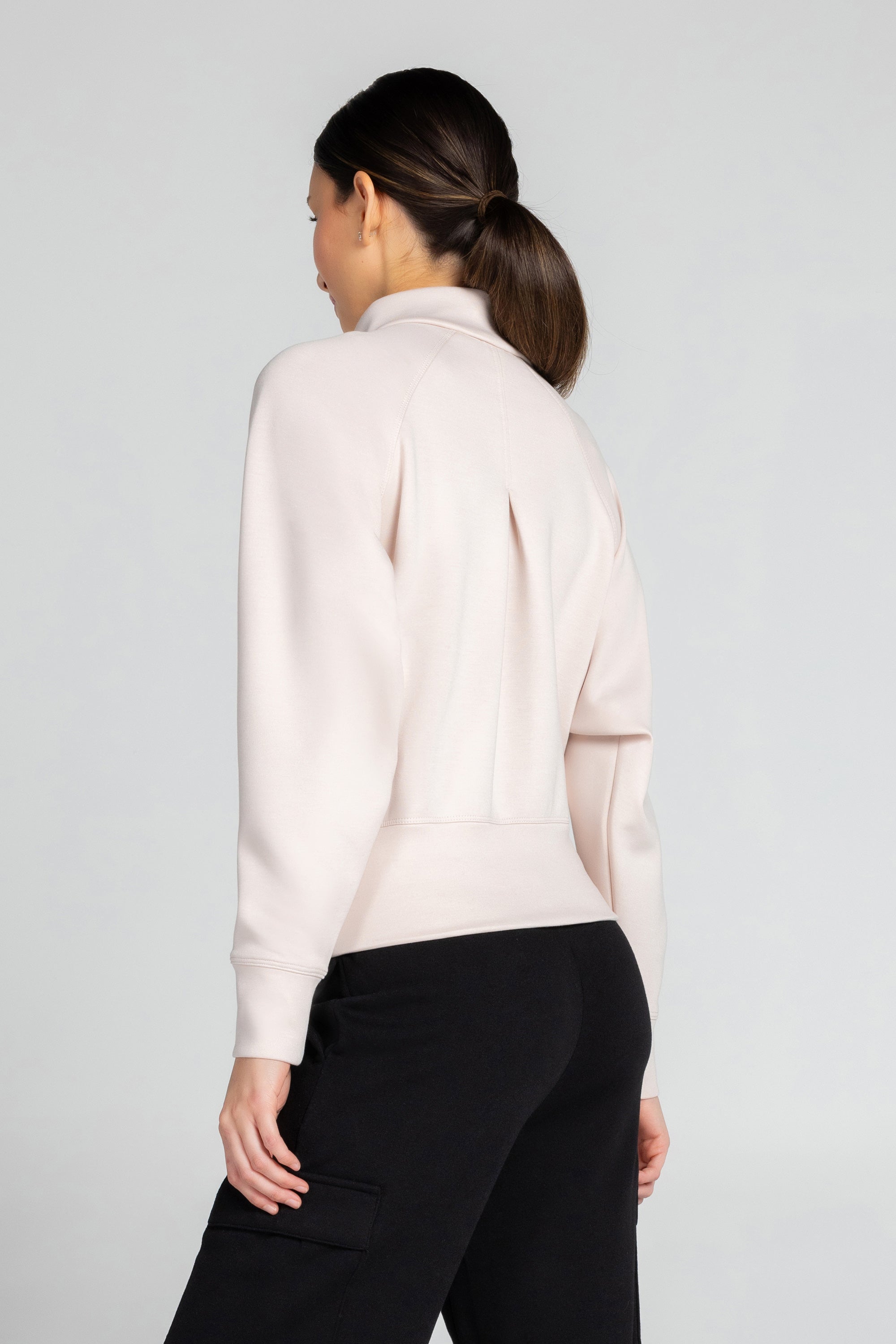 Stretch Knit Mock Neck Half-Zip Long Sleeve Top
