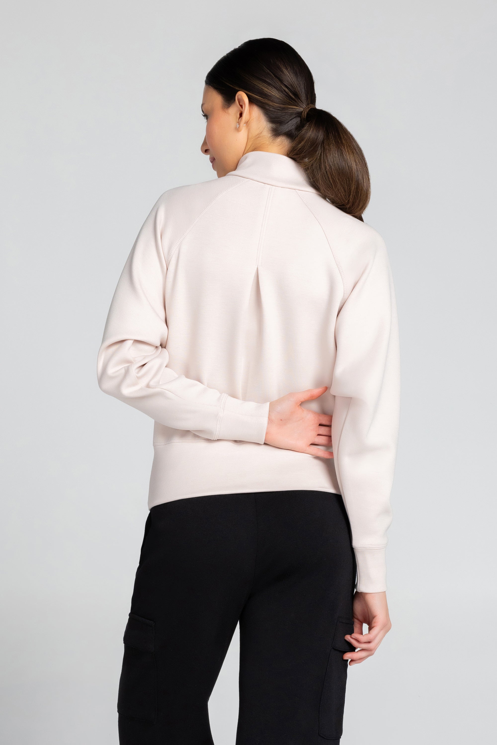 Stretch Knit Mock Neck Half-Zip Long Sleeve Top