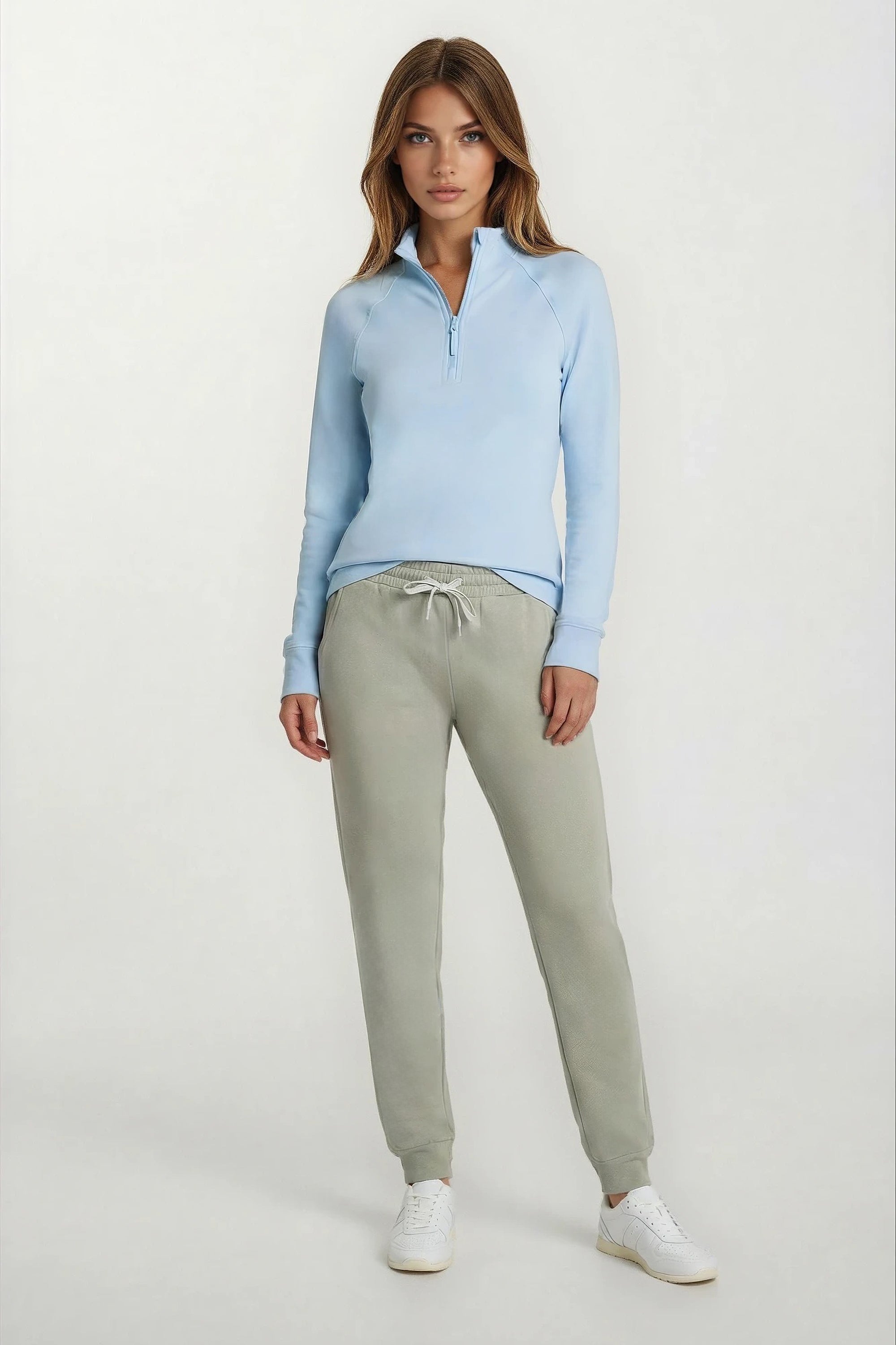 Stretch Knit Mock Neck Half-Zip Long Sleeve Top