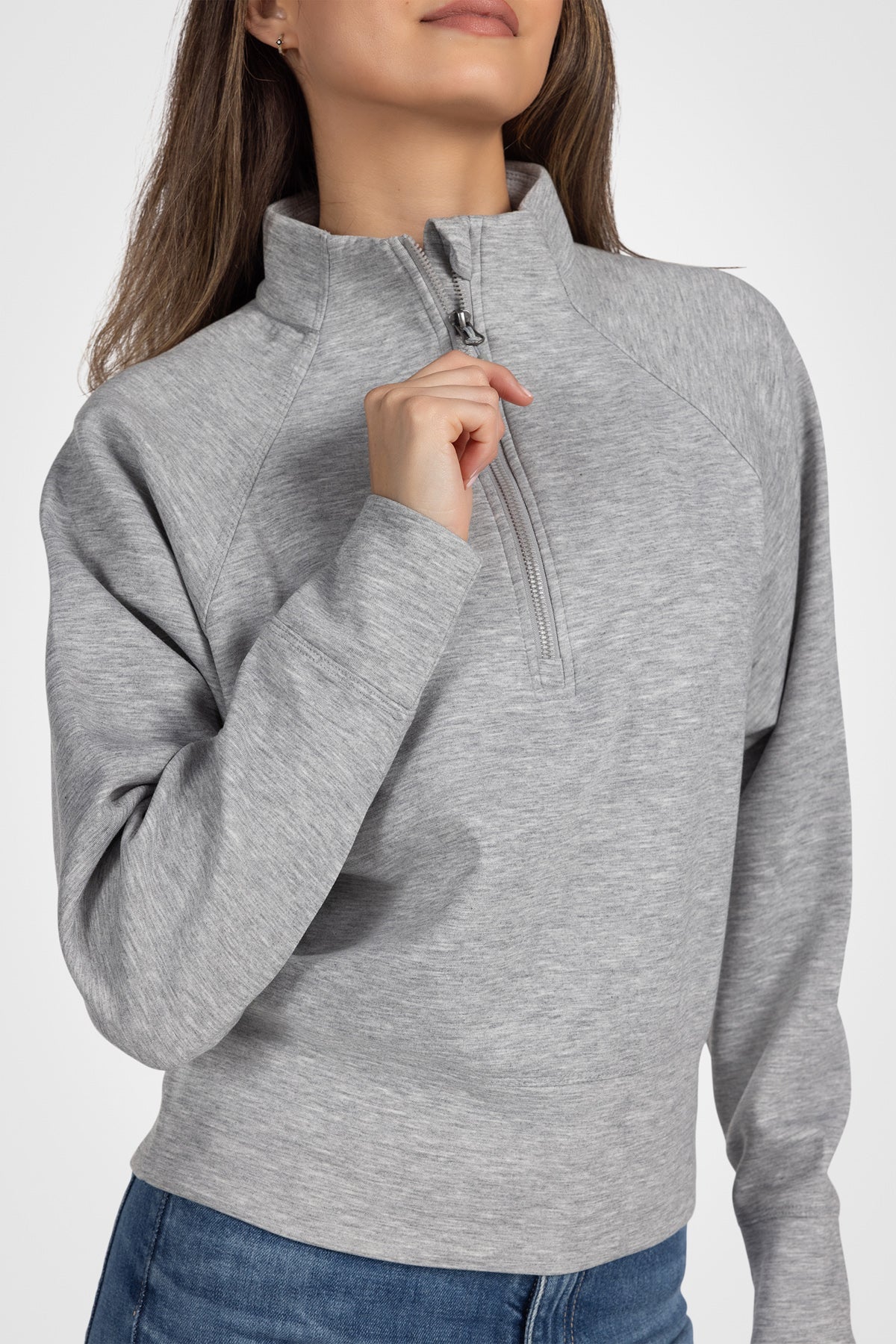 Stretch Knit Mock Neck Half-Zip Long Sleeve Top