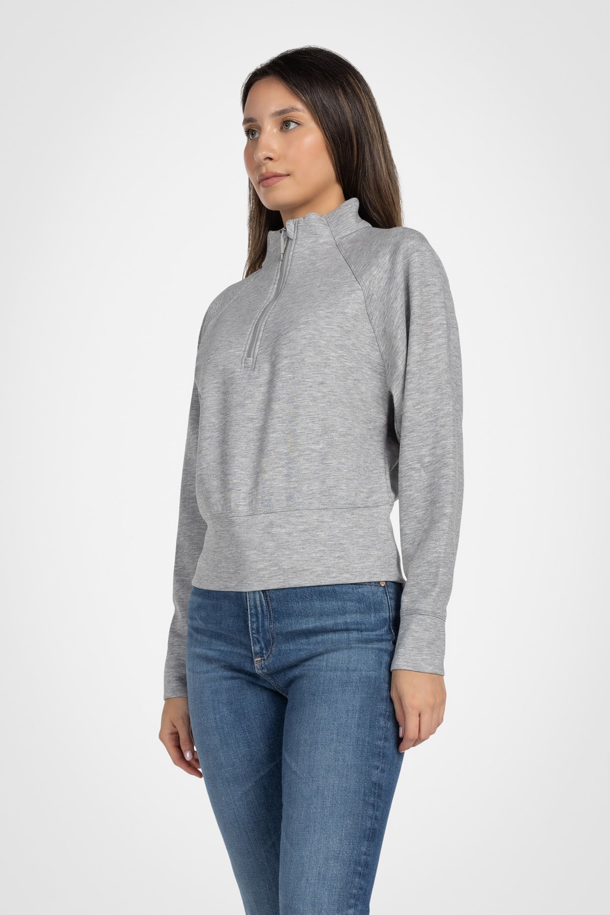 Stretch Knit Mock Neck Half-Zip Long Sleeve Top