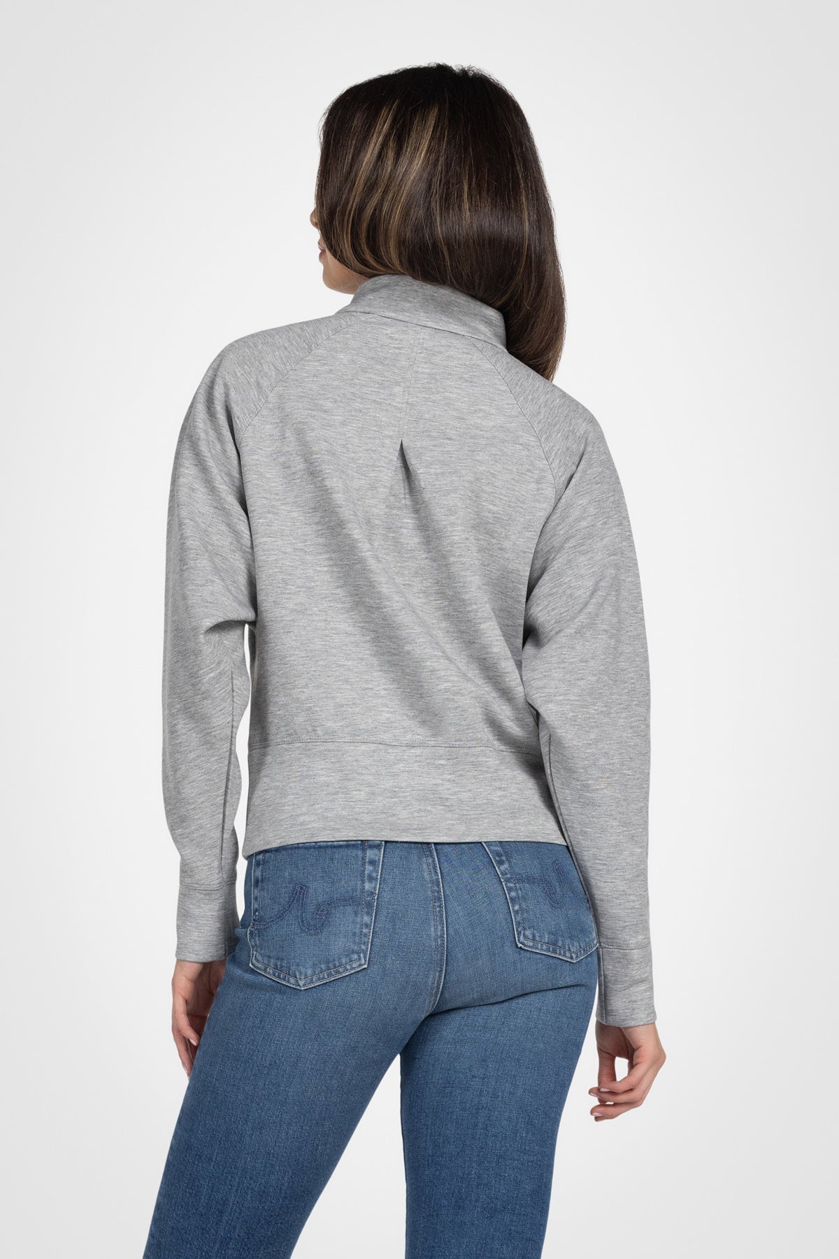 Stretch Knit Mock Neck Half-Zip Long Sleeve Top