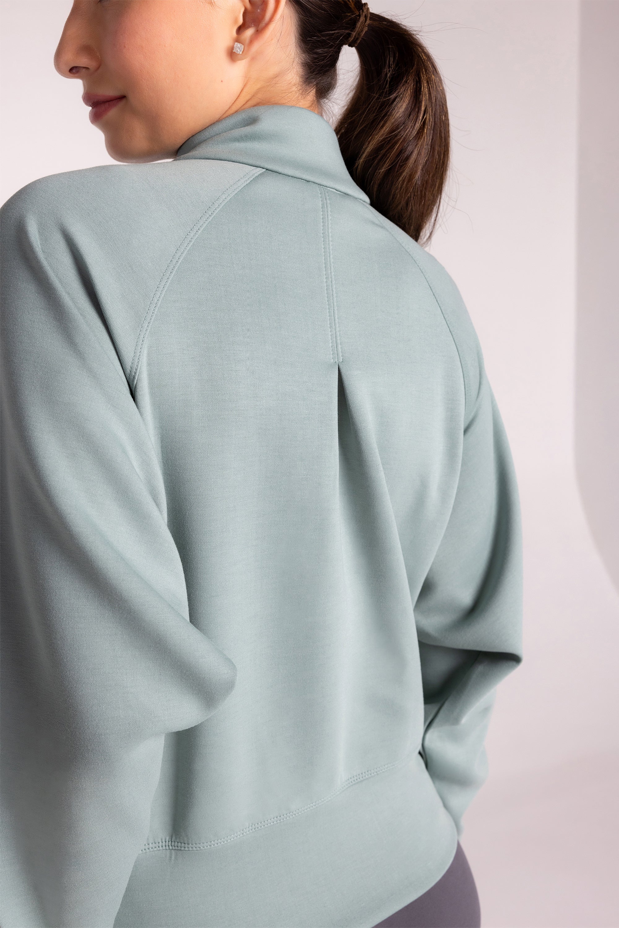 Stretch Knit Mock Neck Half-Zip Long Sleeve Top