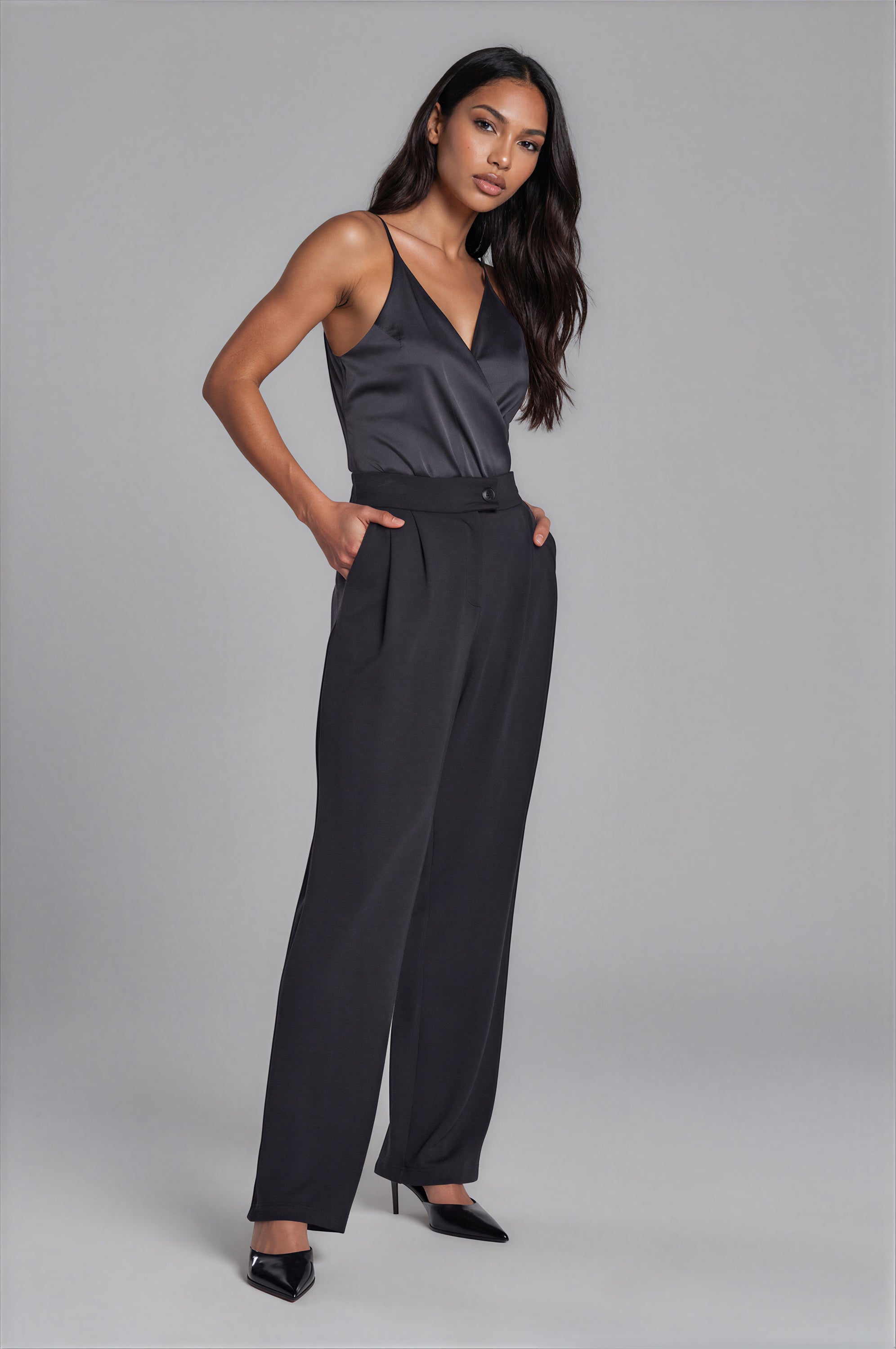 Mara Satin V‑Neck Bodysuit