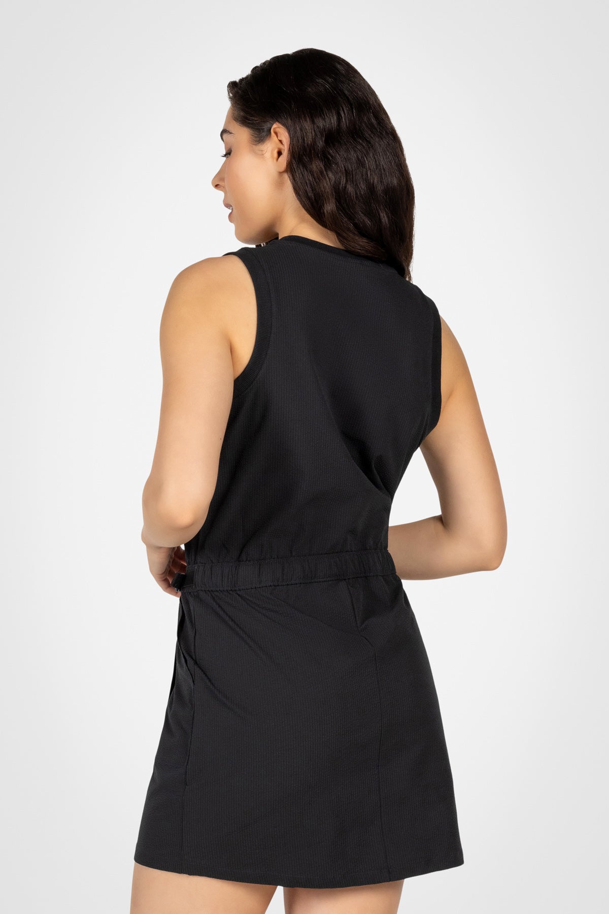 Seersucker Belted Racer Dress