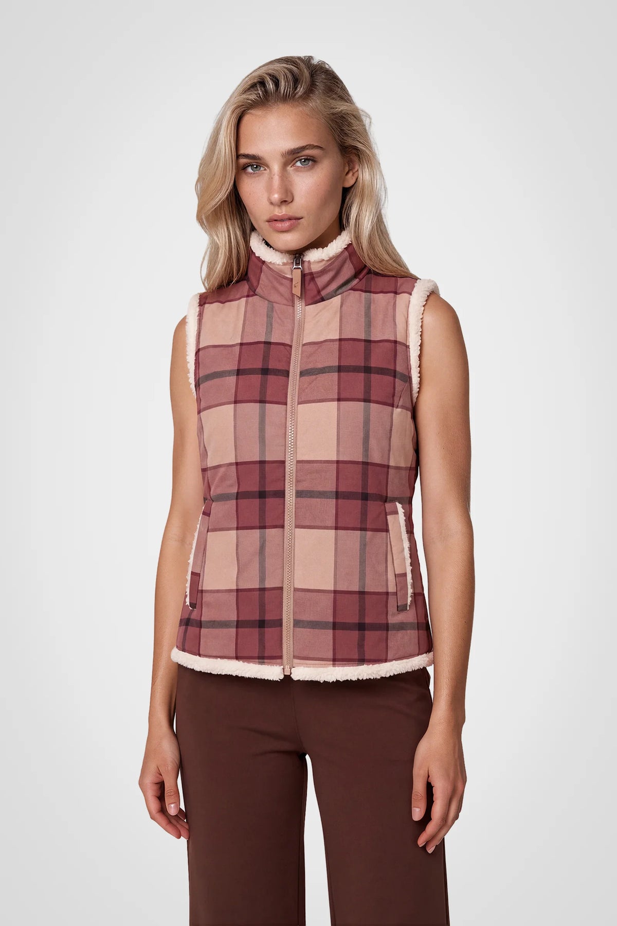 Everelle Plaid Reversible Sherpa Vest