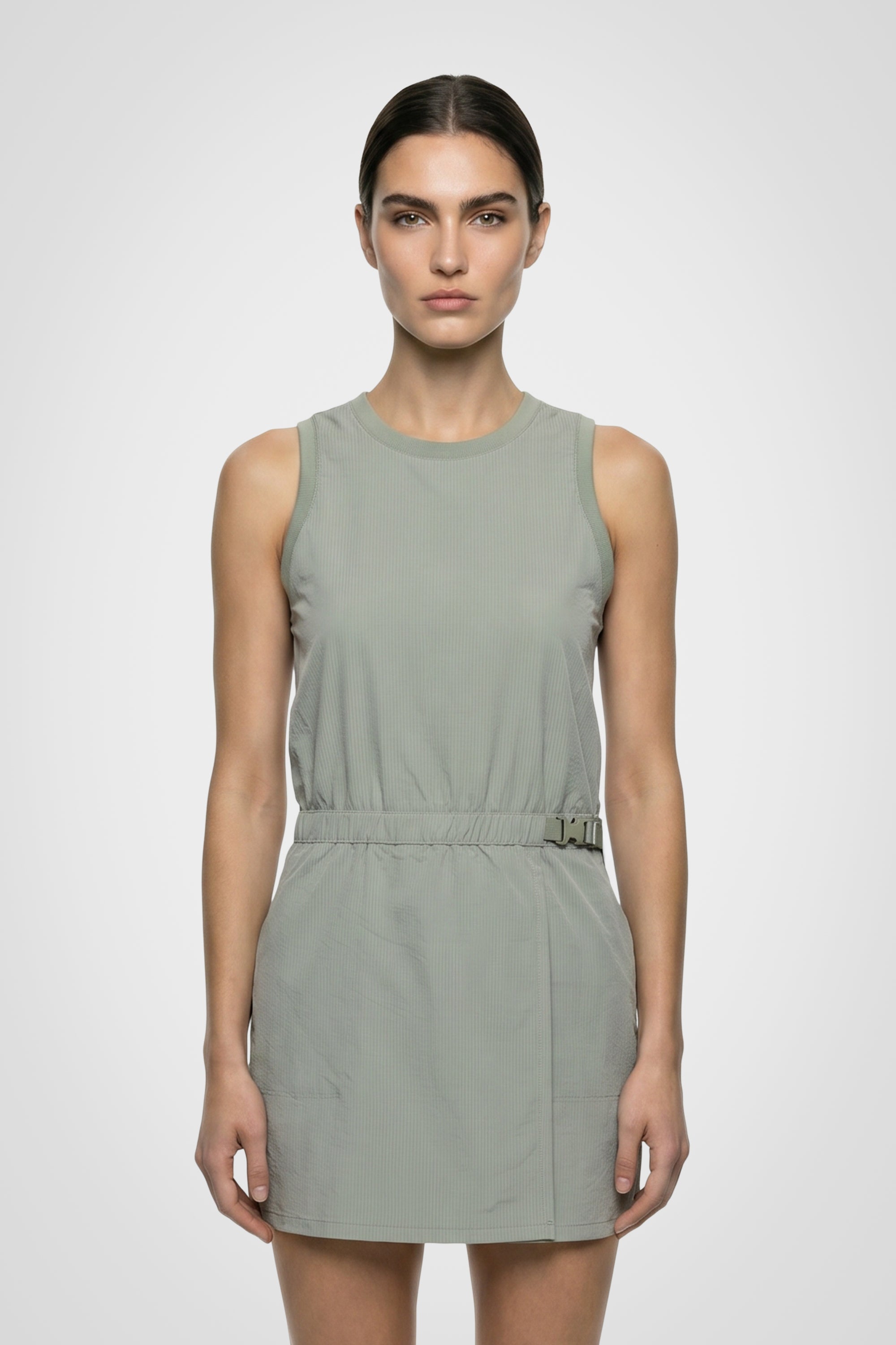 Seersucker Belted Racer Dress