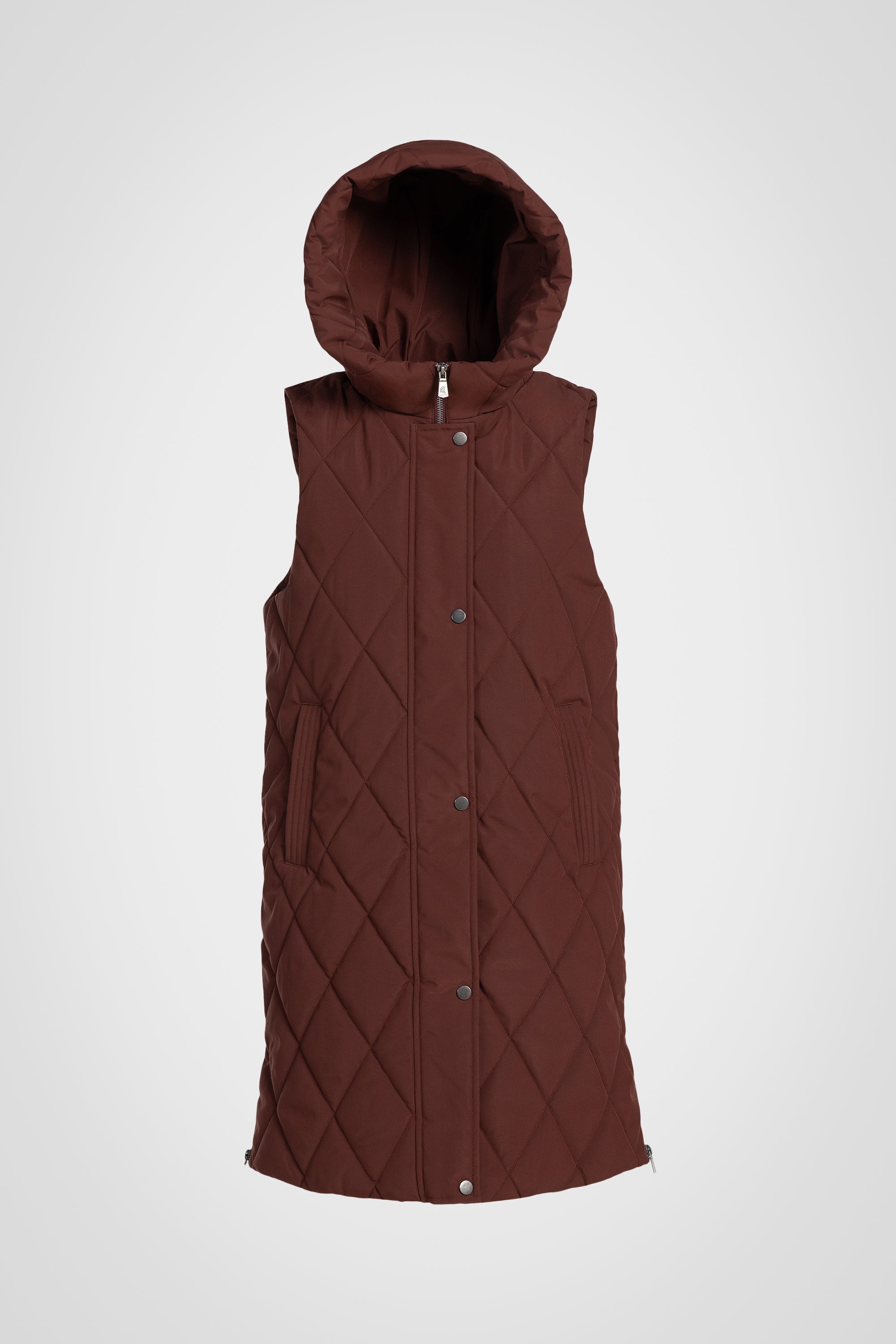 (取寄) キョーダンアウトドア ロング キルテッド フーデット パファー ベスト - インサレーテッド Kyodan Outdoor Long Quilted Hooded Puffer Vest - Insulated  Bitter Chocolate Diamond Long Puffer Vest