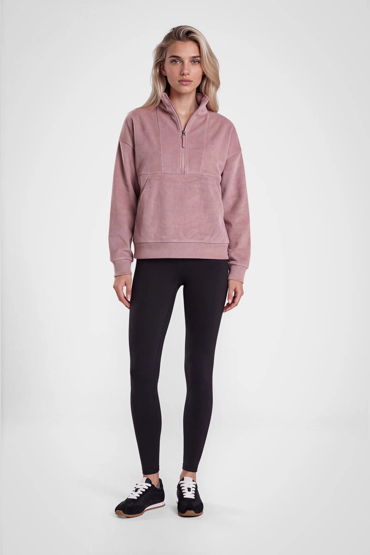 Avelisse Rib Velour Quarter-Zip Pullover