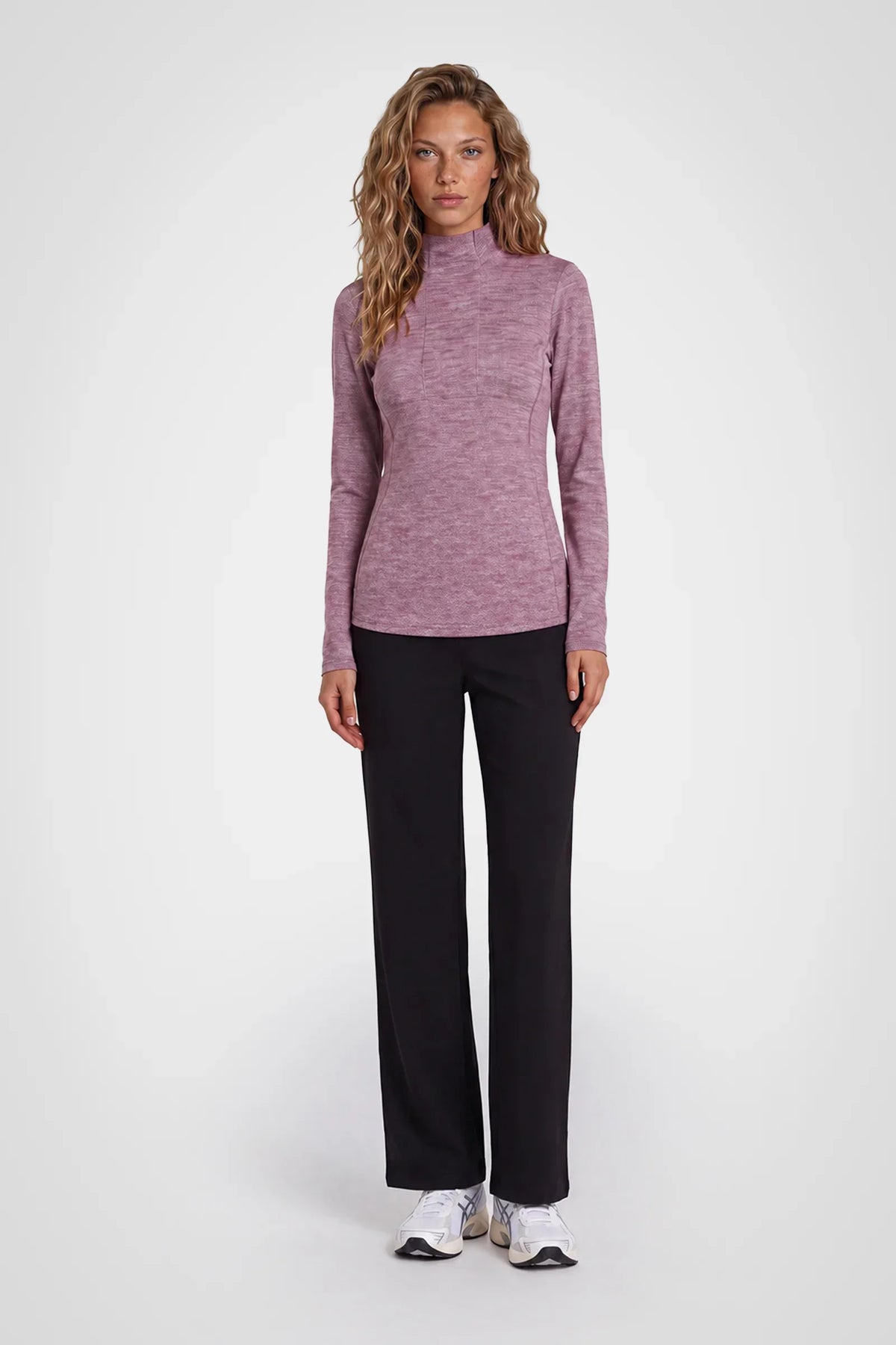 Mock Neck Half-Zip Long Sleeve Top