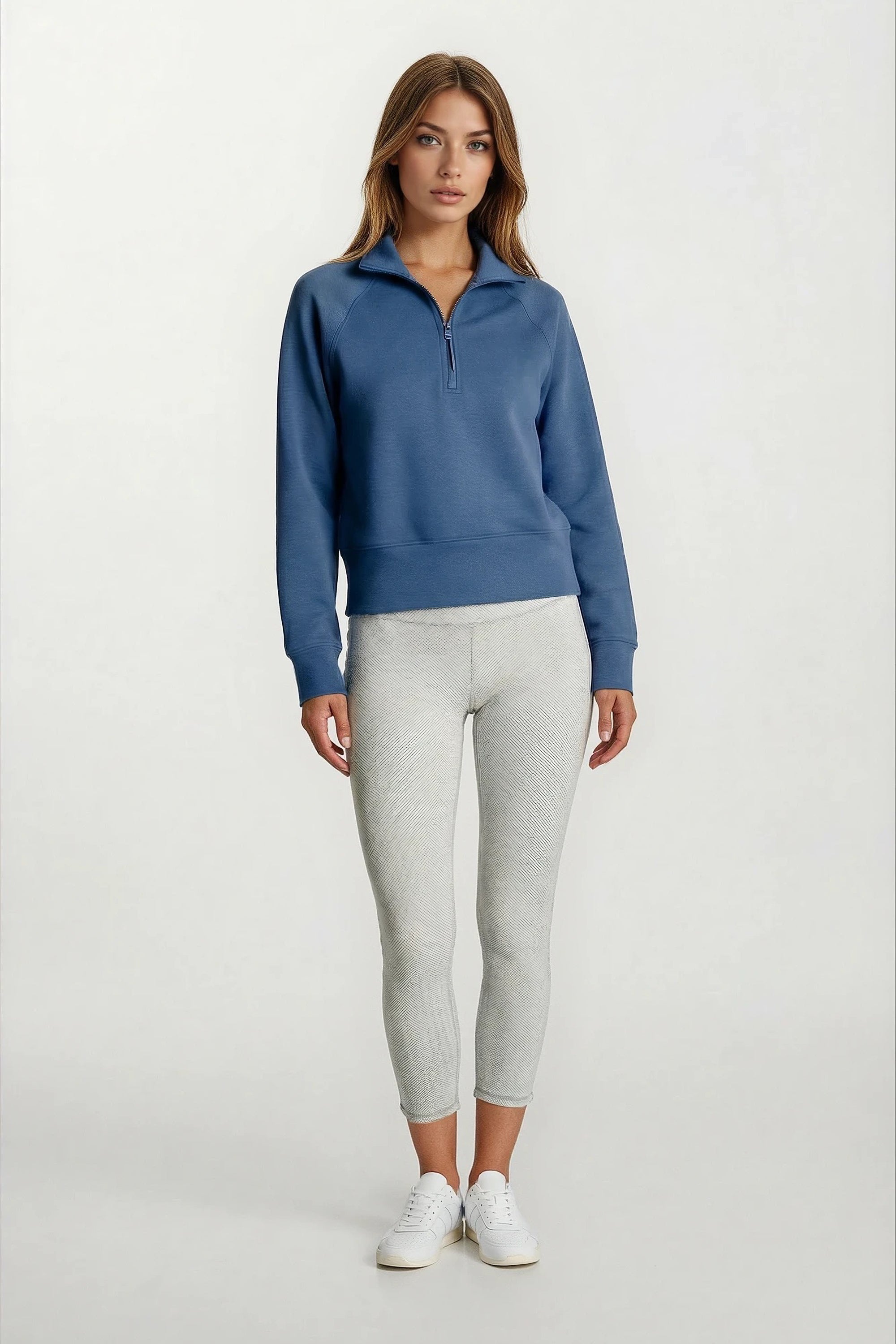 Stretch Knit Mock Neck Half-Zip Long Sleeve Top