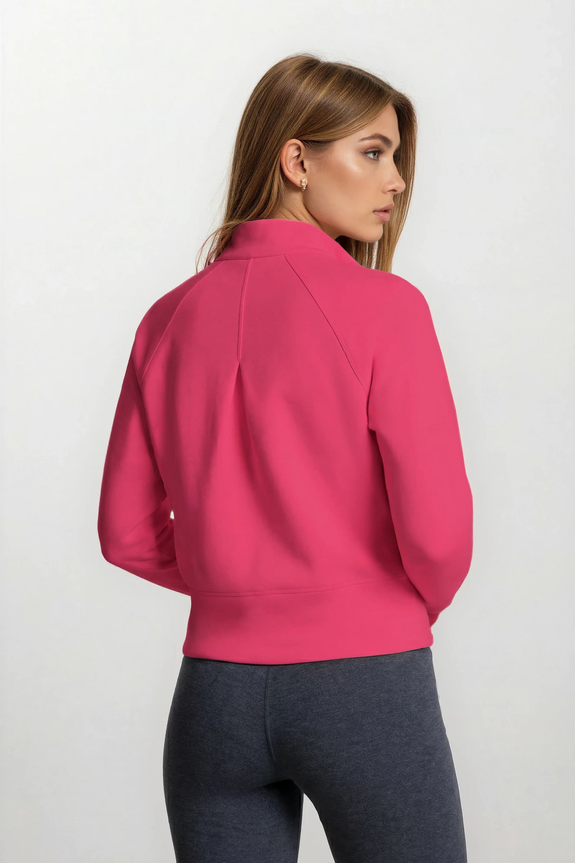 Stretch Knit Mock Neck Half-Zip Long Sleeve Top