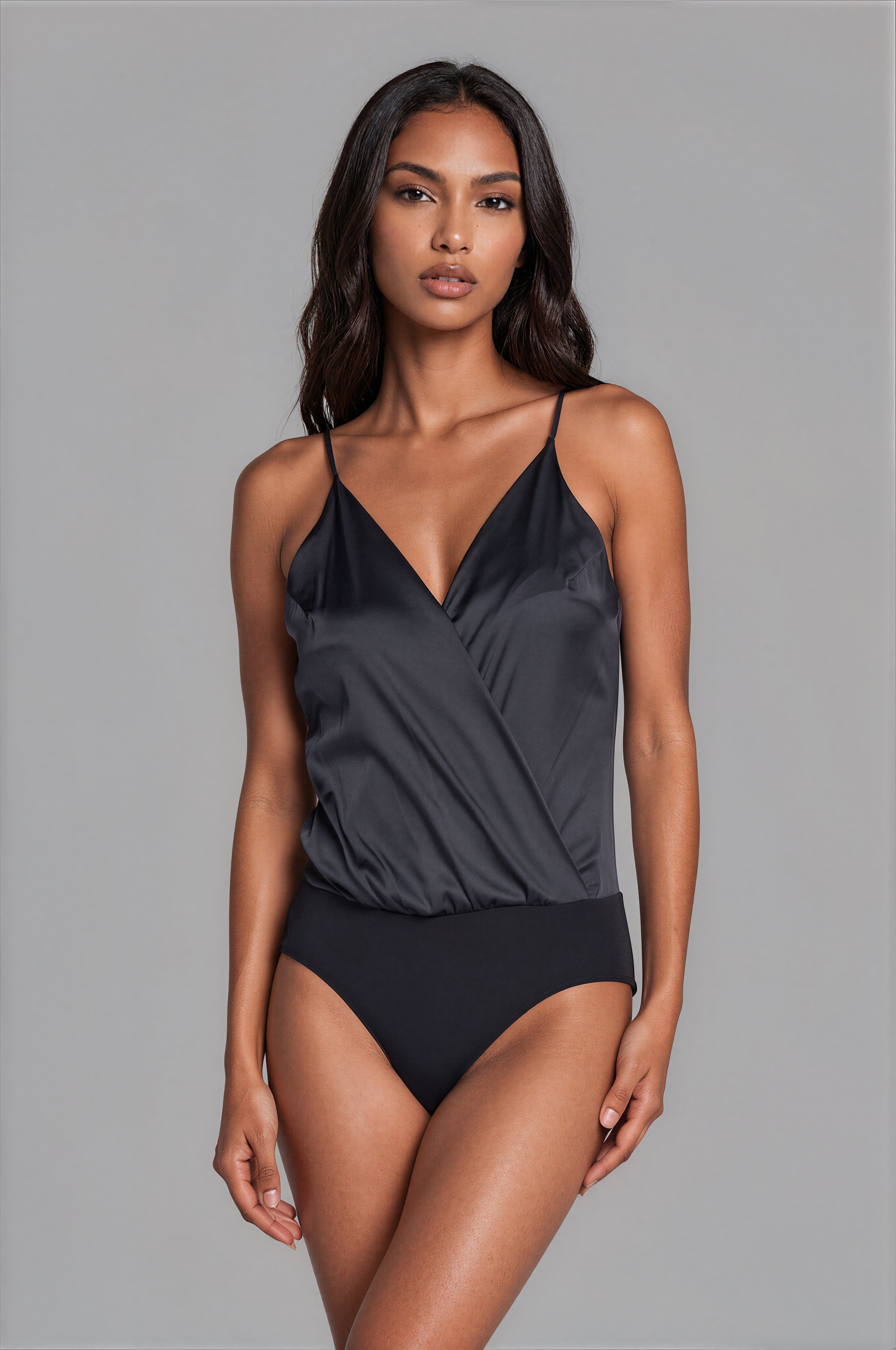 Mara Satin V‑Neck Bodysuit
