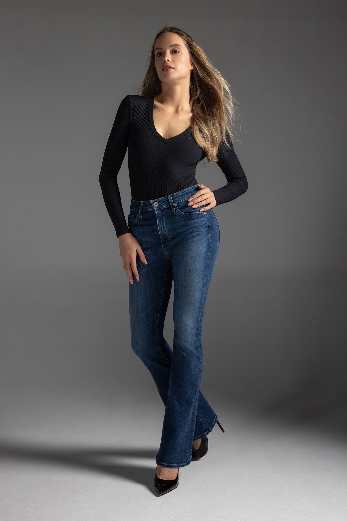 Chloe Ribbed V‑Neck Bodysuit