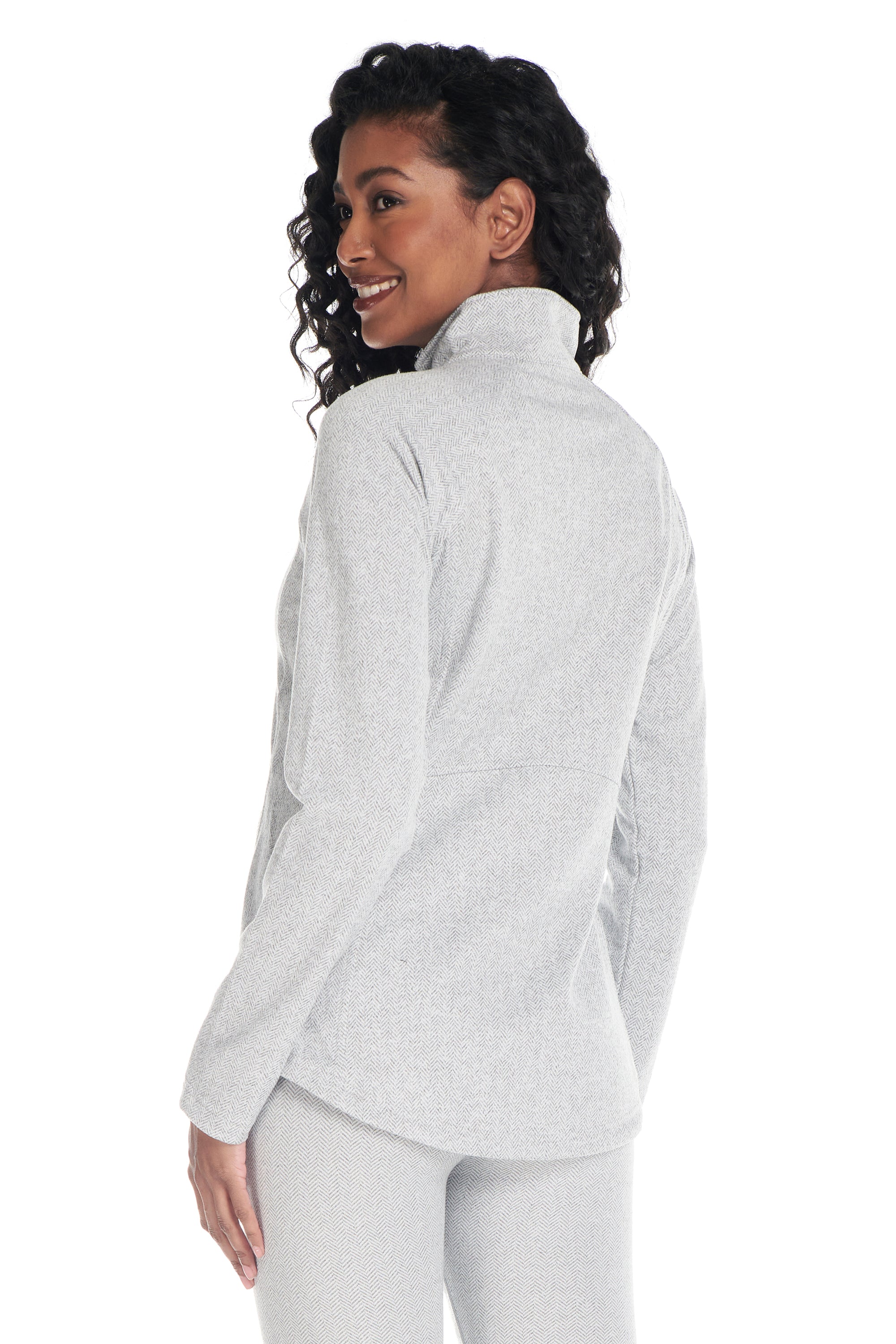 KYODAN | Herringbone Knit Mock Neck Half-Zip Long Sleeve Top